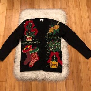 Vintage Jennifer Moore Christmas Holidays Button Ugly Sweater Cardigan size S